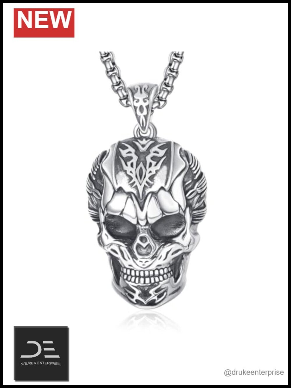 925 Sterling Silver Skull Necklace Gothic Punk Pendant Skeleton Jewelry